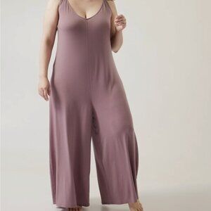 Athleta Nighttime Bliss Romper Size 1x Dark Sugarplum wide leg Pajama Leisure